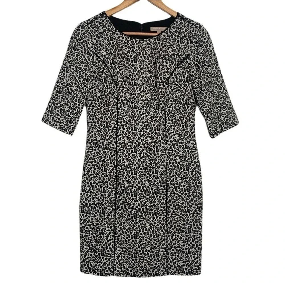 Banana Republic Black Gray Animal Print Fitted Dress Size 4
